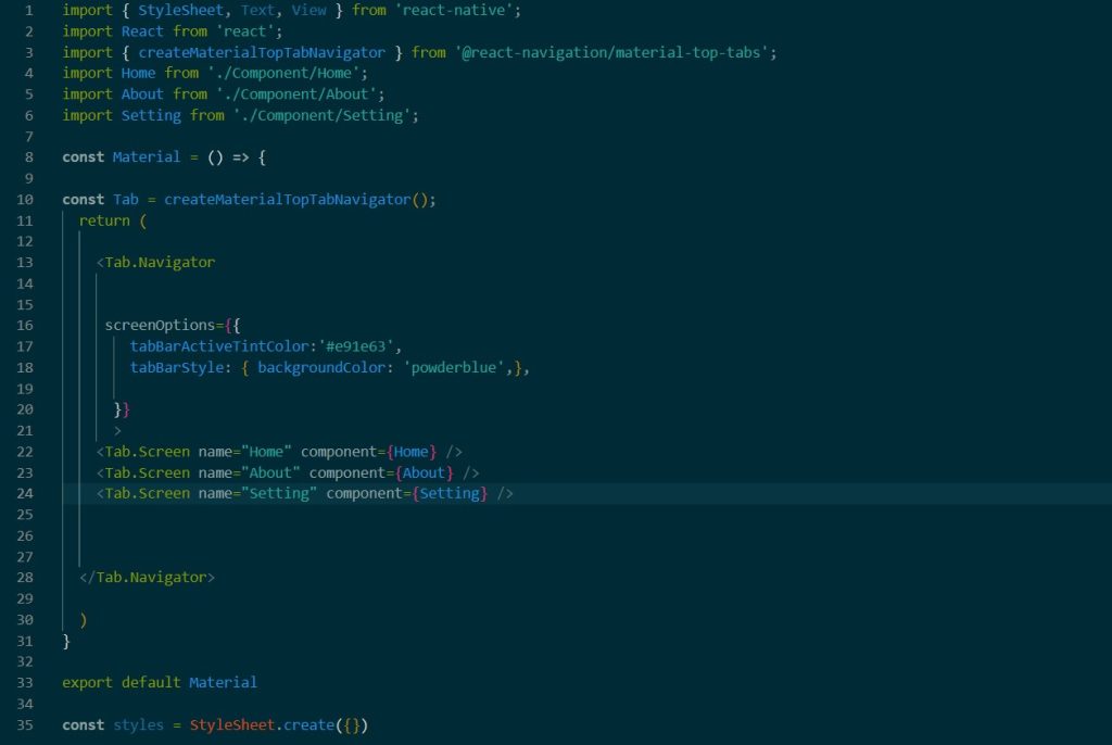 code snippet for the Material